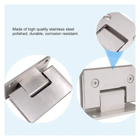 Stainless Steel Glass Door Hinge For Cabinets And Showers Clip In Mount Fits 8 To 12 Mm Thick Glass Anti Bounce Screw install