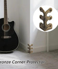 Top Shelf Solid Brass Baseboard Corner Guards For Walls And Skirting Boards, Vintage Bronze Edge Protectors For Furniture And Door Frames, Built Tough Rustproof Wall Bumpers With Screws Included on corner near guitar.