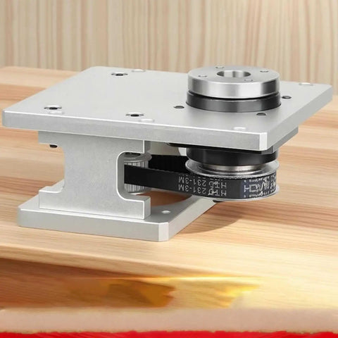 Heavy Duty Hollow Rotary Platform With Adjustable Belt Tension For 86 Stepper Motors To Nail Dead On Positioning, aluminum base view.