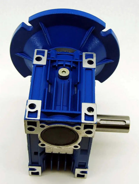 Close-up of MRV050 Worm Gear Reducer With Ten To One Ratio And 56C Mounting Flange Two Point Zero Six HP At 1750 RPM Hollow Five Eighths Inch Shaft