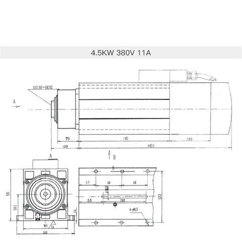 Heavy Duty 4.5kw And 7.5kw Air Cooled Spindle Motor With Auto Tool Change Rack 380V Iso30 Taper technical drawing with dimensions.