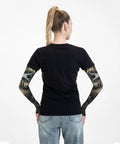Back view of woman wearing Premium Unisex Ice Silk Sun Protection Arm Sleeves, showcasing unique design and fit.