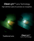 Comparison of traditional lens vs ClearLight™ Lens Technology in Top Tier Auto Darkening Welding Helmet, showcasing improved visibility.