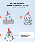 Beefy Heavy Duty Chain Sling 3/8 Inch by 10 Foot Lifting Chain with Hooks for Engine Hoists, Built to Handle 18,400 Lbs (8 Tons), G80 Steel, 4 Leg Grab Hooks and Easy Adjusters, 4-leg lift diagram