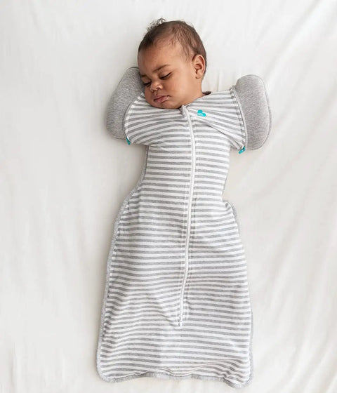Baby in Transition Swaddle With Zip Off Wings for Easy Arm Free Sleep in gray, 1.0 TOG, fits 13-19 lb, rolled transition stage