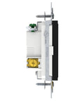 Side view of 3 Way Rocker Light Switch, Single Pole 1 Gang Matte Black, 15A 120/277V UL Listed, Modular Design for Easy Color Upgrades, Sleek Wall Switch With Snap Plate Swap and Durable Construction.