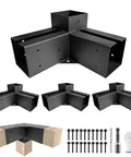 4 Pack 3-Way Right Angle Pergola Bracket Kit For 4x4 Wood Beams Tough As Nails Cast Iron With Galvanized Waterproof Layer And Black Powder Coat