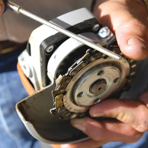 No Bull 4 Inch 14 Tooth Carving Saw Disc For Angle Grinders mounted on a tool, showing close-up of the cutting teeth and features.
