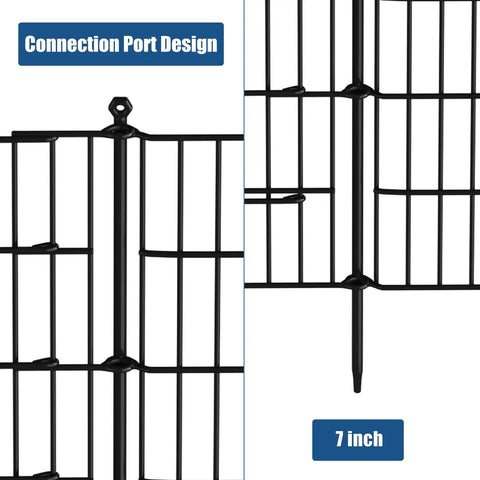 16 Panel Garden Fence With Gate, Rustproof Metal Fence Panels For Yard, connection port design and 7 inch stake