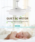 42 Inch Retractable Bladeless Ceiling Fan With LED Lights Remote Control Smart White Finish above sleeping child