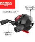 Spincast Reel And Rod Combo With A 6 Foot Two Piece Rod Size 40 Reel Right Hand Retrieve Pre Spooled With 15 Pound Line, side view.