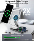 3-In-1 Magnetic Wireless Charging Station For Galaxy Phones Watches And Buds, phone and watch charging on desk