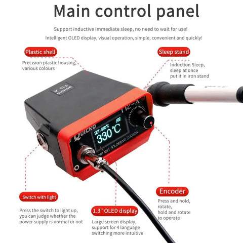 Main control panel of Cordless Soldering Station With T12 Handle Fits Milwaukee 18V 20V Battery Includes 5 Solder Tips