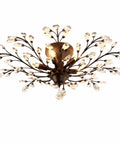 Vintage Crystal Branch Chandelier Flush Mount Ceiling Light In Black Finish With Five Lights 200W Total 31.5 Inch Diameter Crystal Branches