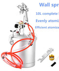 Top Shelf 10 Liter Pneumatic Paint Pressure Pot With Upgraded Six Hole Spray Gun For Marble Stone Texture No Sweat Lacquer Airbrush Sprayer Pro Squad, showing steel tank and hoses.