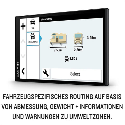 7 Inch Caravan Navigation System With Real Time Traffic showing motorhome routing options on screen