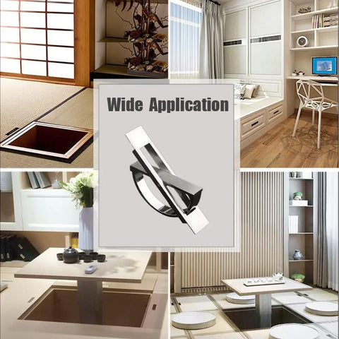 Collage of modern interiors showcasing the 2 Pack Stealthy Invisible Cabinet Drawer Handle 180 Degree Rotating Hidden Concealed Grip Pulls