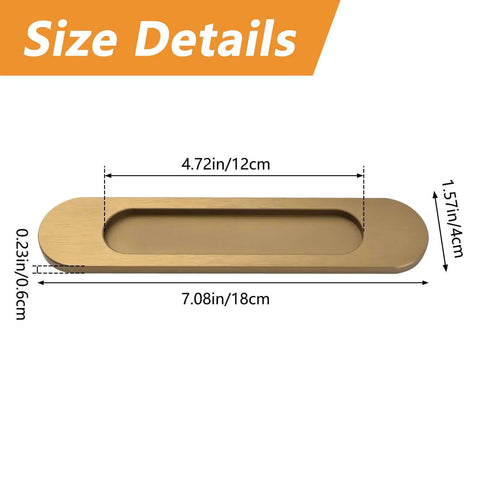 Size details of Self Stick Oval Sliding Door Pulls Set of 4 Aluminum Alloy Recessed Door Handles Punch Free Bronze Gold 180mm