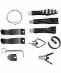 Heavy Duty Drain Snake Attachment Kit For Electric Drain Cleaners Nine Piece Rock Solid Screw Lock Head with tools and components.