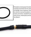 Built Tough Universal Threaded Air Inflator Hose With Copper Aluminum Connector For Cars Trucks Motorcycles And Bikes, close-up of threaded connection.