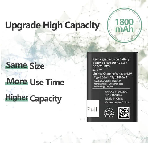 Premium Replacement Battery For Kyocera DuraXv Extreme E4810 Verizon Flip Phone 1800mah Scp73Lbps showing specifications and capacity.