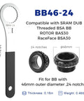 Beefy Heavy Duty Bike Bottom Bracket Tool For 46 OD 24 Notch, Cr-V Steel With Ni-Cr Plating, One Half Inch Drive, shown with dimensions