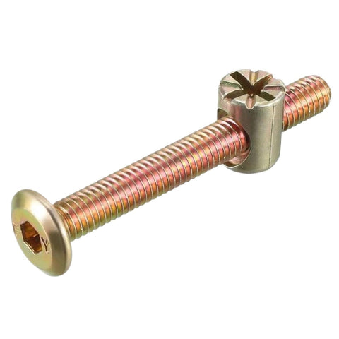 M6x50mm Hex Furniture Bolt And Barrel Nut Set For Wood Cabinet Assembly, Heavy Duty Carbon Steel With Zinc Plating, Round Hex Socket Head