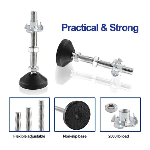 4 Pieces Swivel Leveling Feet M8 M10 M12 Heavy Duty Adjustable Furniture Feet showing adjustable post and non-slip base