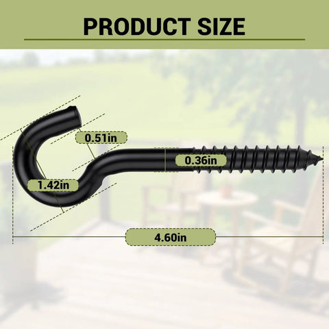 Beefy 3/8 X 4.5 Inch Steel Screw Hooks 10 Pack Tough Self Tapping Eye Bolts size details with measurements