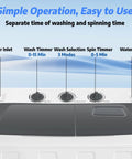 Control panel of Portable Twin Tub Washing Machine With 19 Pound Washer And 11 Pound Spinner Dryer featuring timers and settings.