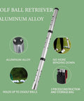 Golf Ball Retriever Tube, Detachable Picker Upper For Golf Balls, Aluminum Alloy Shag Bag System Holds Up To 24 Balls, durable metal