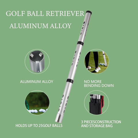 Golf Ball Retriever Tube, Detachable Picker Upper For Golf Balls, Aluminum Alloy Shag Bag System Holds Up To 24 Balls, durable metal