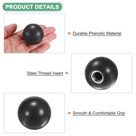 5 Pack M10 Threaded Ball Knobs, 35mm Diameter Thermoset Ball Knobs With Phenolic Steel Insert For Lathe, Milling, Drills