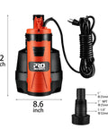 Front view of Beast Mode Heavy Duty 1HP Sump Pump with 3500GPH flow for pools, ponds, and basements, showing 16 ft power cord and dimensions