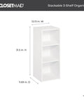 Sturdy Stackable Three Shelf Closet Organizer in White Finish for Clothes and Office Storage Space Saver with Enclosed Back