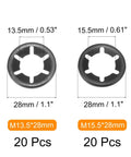 Internal Tooth Lock Washers Set, 40 Pcs, M14 X 28mm And M16 X 28mm, size comparison with dimensions labeled