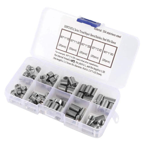 Stainless Steel Coiled Wire Threaded Inserts Kit M7x1 For Repair Of Damaged Threads In Bolt Holes 100Pcs Helicoil Type Screws Sleeve Durable Industrial Grade