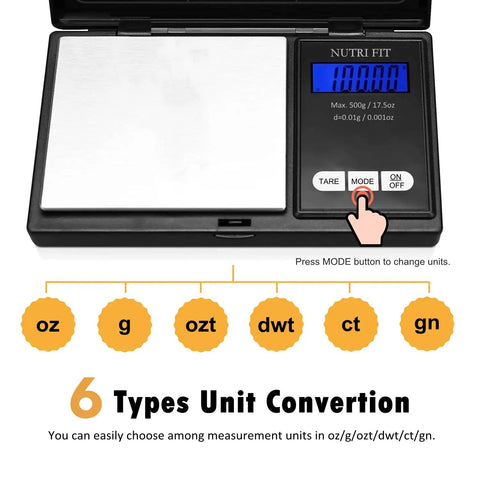 Pocket Grab N Go Precision Scale With 0.01g Accuracy, 500g Capacity, showing digital display and button features