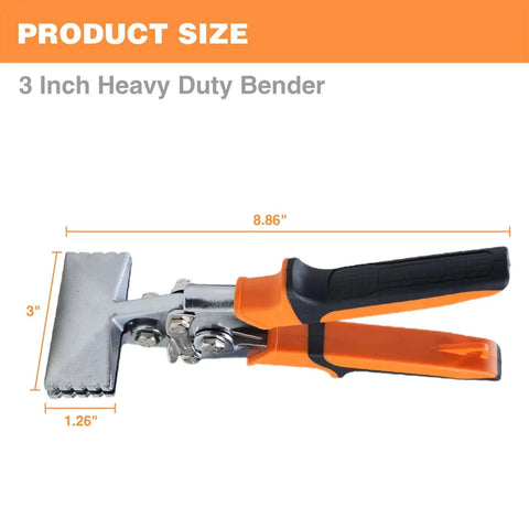 3 Inch Sheet Metal Hand Seamer With Ergonomic Grip Handle And Pro Grade Straight Jaw Pliers, product dimensions shown