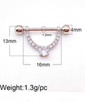 Gold Glitter CZ V-Shape Nipple Ring Set Dope 16G Five Eighth Inch Barbell Tongue Ring 4mm Ball Stainless Steel Body Piercing Jewelry For Women Men Hypoallergenic Safe Fit