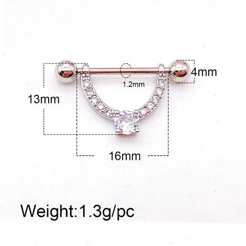 Gold Glitter CZ V-Shape Nipple Ring Set Dope 16G Five Eighth Inch Barbell Tongue Ring 4mm Ball Stainless Steel Body Piercing Jewelry For Women Men Hypoallergenic Safe Fit