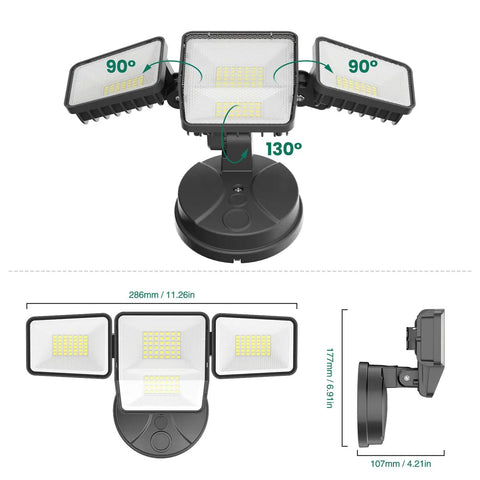 70W 7000LM LED Flood Light With 4 Adjustable Heads Switch Controlled Outdoor Security Lighting 6500K Daylight IP65 Waterproof