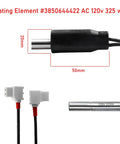 Heating Element 3850644422 325W 120V Replacement For Dometic Refrigerator with connectors and dimensions showcased