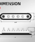 Top Shelf 300 Amp Power Distribution Block 6 Post 5/16 Inch Bus Bar With Secure Fit Cover For Marine Auto Solar Setup dimensions measured, 6.49" x 1.49" x 0.23".