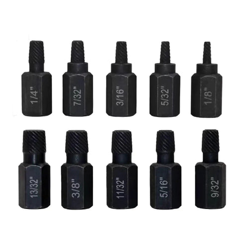 10 Piece Screw Extractor Set For Damaged And Stripped Screws Bolts Alloy Steel Heavy Duty Construction in black finish