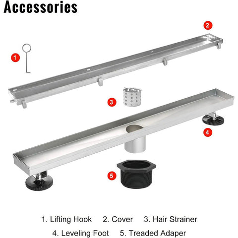 Accessories for 28 Inch Linear Shower Drain With Tile Insert 2 In 1 Panels Brushed 304 Stainless Steel Shower Floor Drain