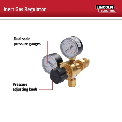 MIG Conversion Kit For Weld Pack 100HD Wire Feed Welder with gas regulator showing dual scale pressure gauges and adjusting knob.