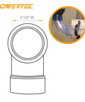 2.5 inch elbow connector from All In One Two And A Half Inch Dust Collection Fittings Network With Reducer Blast Gates Three Foot Pipes Y Fittings Ninety Degree Elbow Connector And Mounting Brackets Heavy Duty Shop Dust Collection Kit showing diameter measurement and installation example.