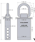 Technical diagram of Silver Stake Pocket D Ring Assembly Set for Trailers, showing measurements and safe working load capacity.