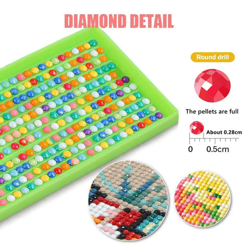 Close-up of round drills in 5D Diamond Painting Kit Set For Beginners With Four Pieces Round Diamond Art Projects Black Cat Theme